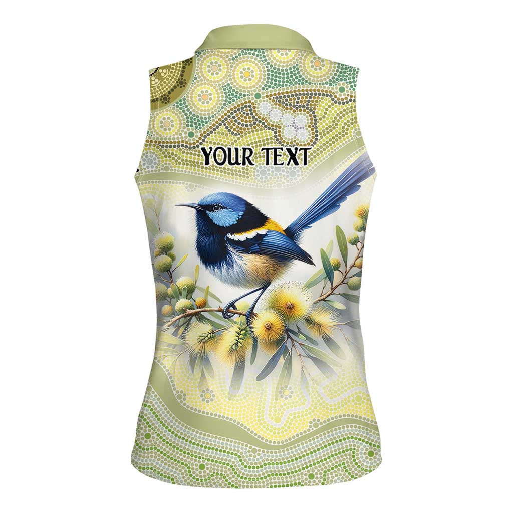 Splendid Fairy-wren Personalised Women Sleeveless Polo Shirt Aboriginal Australian Dot Painting - Aussie Hoodie