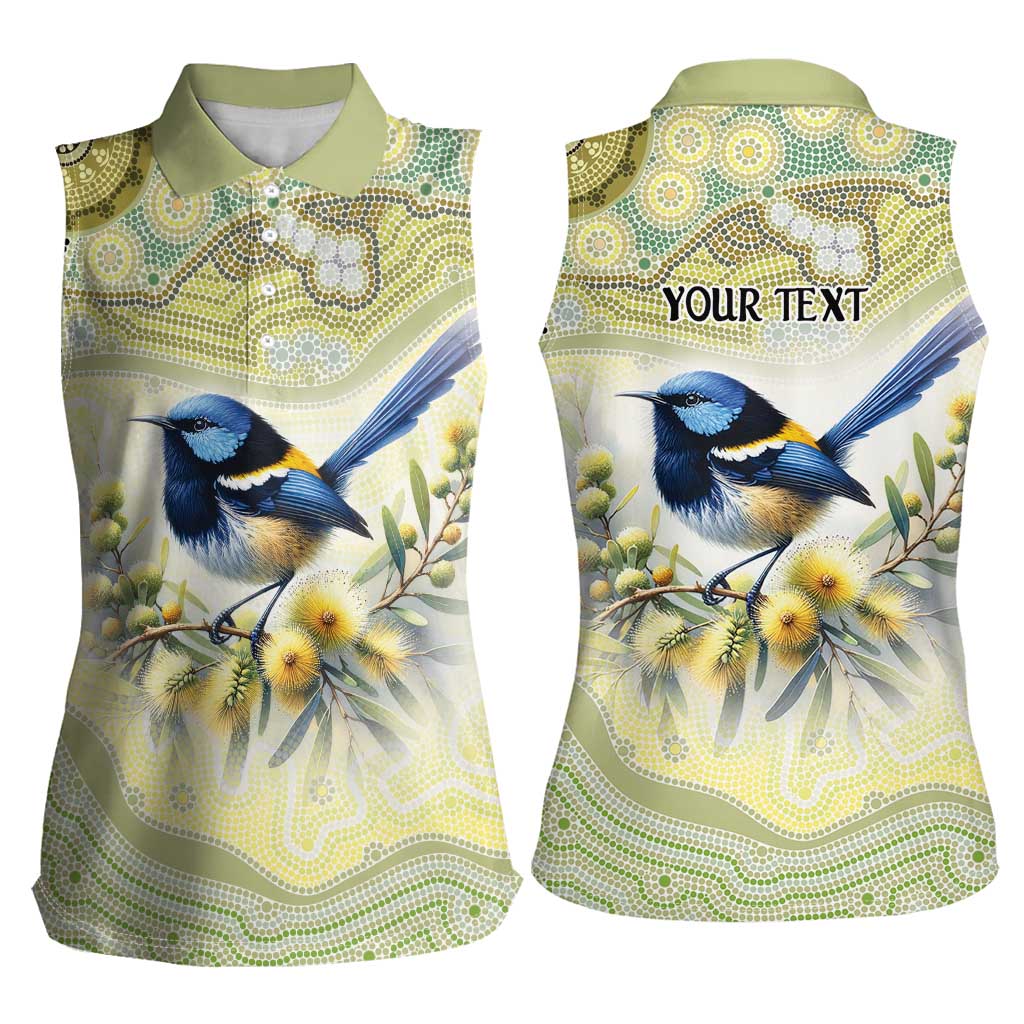 Splendid Fairy-wren Personalised Women Sleeveless Polo Shirt Aboriginal Australian Dot Painting - Aussie Hoodie