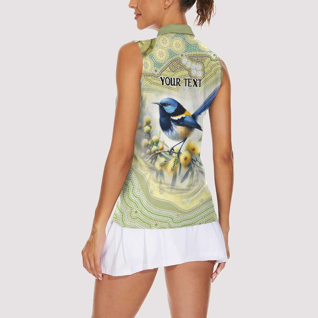 Splendid Fairy-wren Personalised Women Sleeveless Polo Shirt Aboriginal Australian Dot Painting - Aussie Hoodie