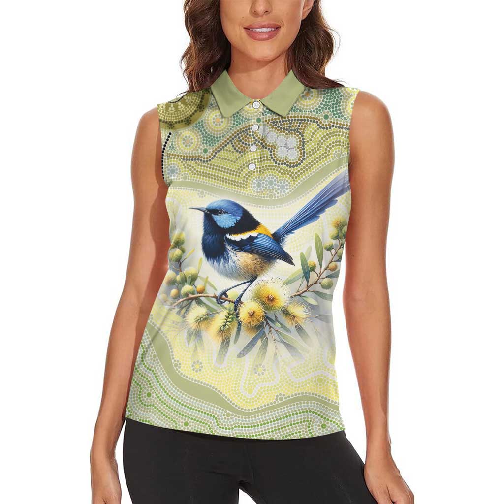Splendid Fairy-wren Personalised Women Sleeveless Polo Shirt Aboriginal Australian Dot Painting - Aussie Hoodie