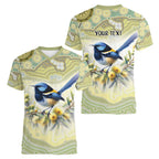 Splendid Fairy-wren Personalised Women V-Neck T-Shirt Aboriginal Australian Dot Painting - Aussie Hoodie