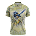 Splendid Fairy-wren Personalised Zipper Polo Shirt Aboriginal Australian Dot Painting - Aussie Hoodie