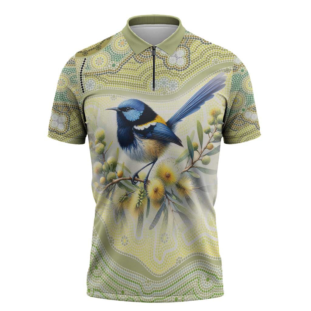Splendid Fairy-wren Personalised Zipper Polo Shirt Aboriginal Australian Dot Painting - Aussie Hoodie