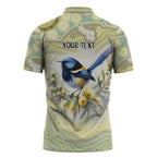 Splendid Fairy-wren Personalised Zipper Polo Shirt Aboriginal Australian Dot Painting - Aussie Hoodie
