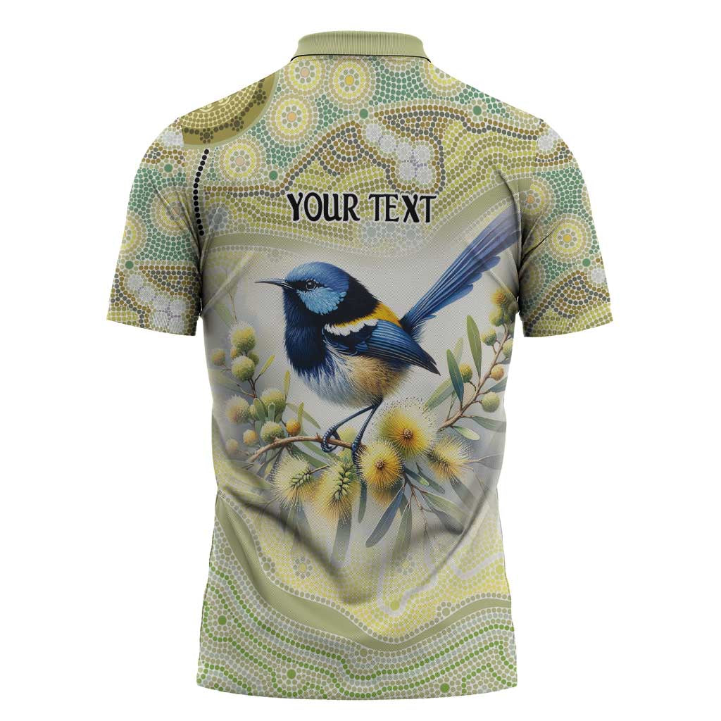 Splendid Fairy-wren Personalised Zipper Polo Shirt Aboriginal Australian Dot Painting - Aussie Hoodie