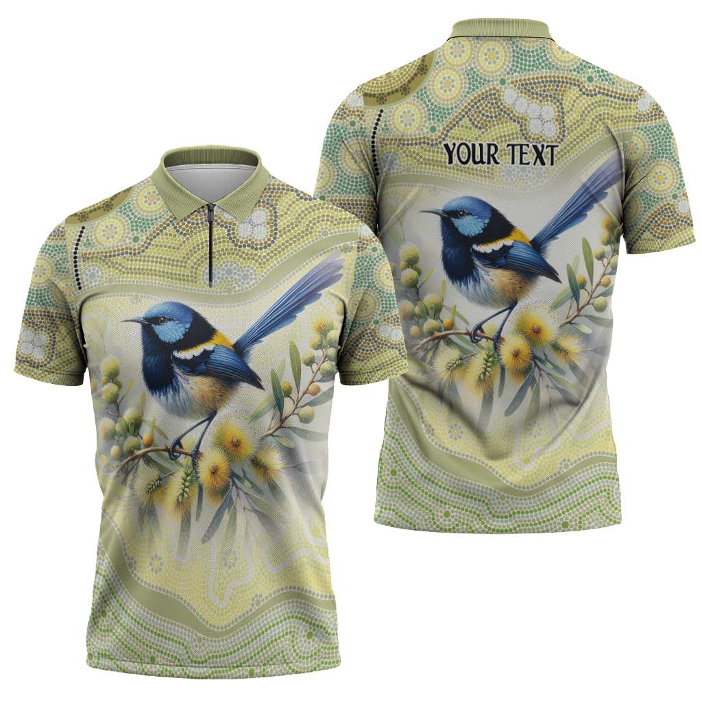 Splendid Fairy-wren Personalised Zipper Polo Shirt Aboriginal Australian Dot Painting - Aussie Hoodie