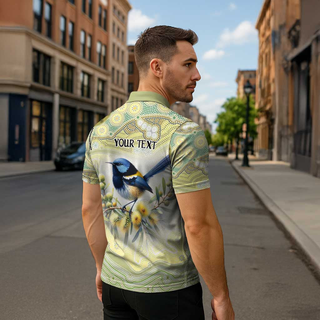 Splendid Fairy-wren Personalised Zipper Polo Shirt Aboriginal Australian Dot Painting - Aussie Hoodie