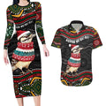 Personalised Australian Woodpecker Christmas Couples Matching Long Sleeve Bodycon Dress and Hawaiian Shirt - Aussie Hoodie