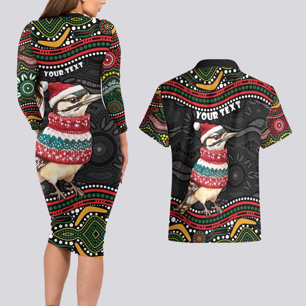Personalised Australian Woodpecker Christmas Couples Matching Long Sleeve Bodycon Dress and Hawaiian Shirt - Aussie Hoodie