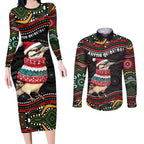 Personalised Australian Woodpecker Christmas Couples Matching Long Sleeve Bodycon Dress and Long Sleeve Button Shirt - Aussie Hoodie
