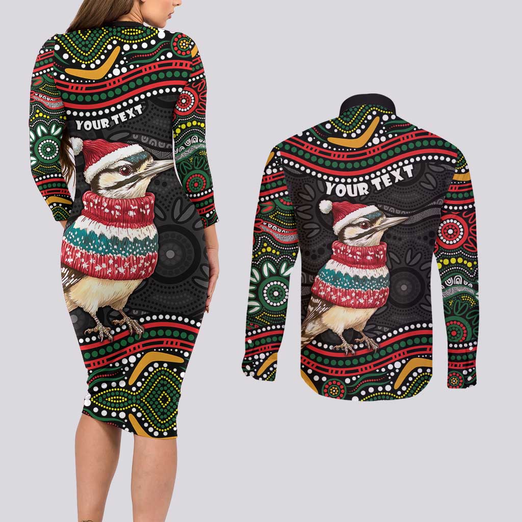 Personalised Australian Woodpecker Christmas Couples Matching Long Sleeve Bodycon Dress and Long Sleeve Button Shirt - Aussie Hoodie