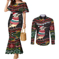 Personalised Australian Woodpecker Christmas Couples Matching Mermaid Dress and Long Sleeve Button Shirt - Aussie Hoodie