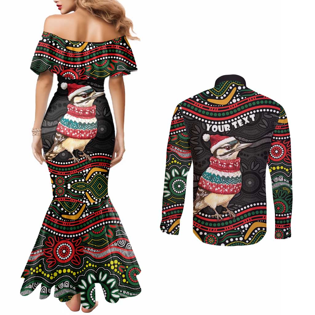Personalised Australian Woodpecker Christmas Couples Matching Mermaid Dress and Long Sleeve Button Shirt - Aussie Hoodie