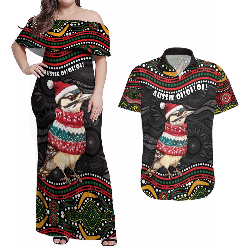 Personalised Australian Woodpecker Christmas Couples Matching Off Shoulder Maxi Dress and Hawaiian Shirt - Aussie Hoodie