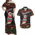 Personalised Australian Woodpecker Christmas Couples Matching Off Shoulder Maxi Dress and Hawaiian Shirt - Aussie Hoodie