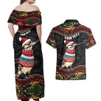Personalised Australian Woodpecker Christmas Couples Matching Off Shoulder Maxi Dress and Hawaiian Shirt - Aussie Hoodie