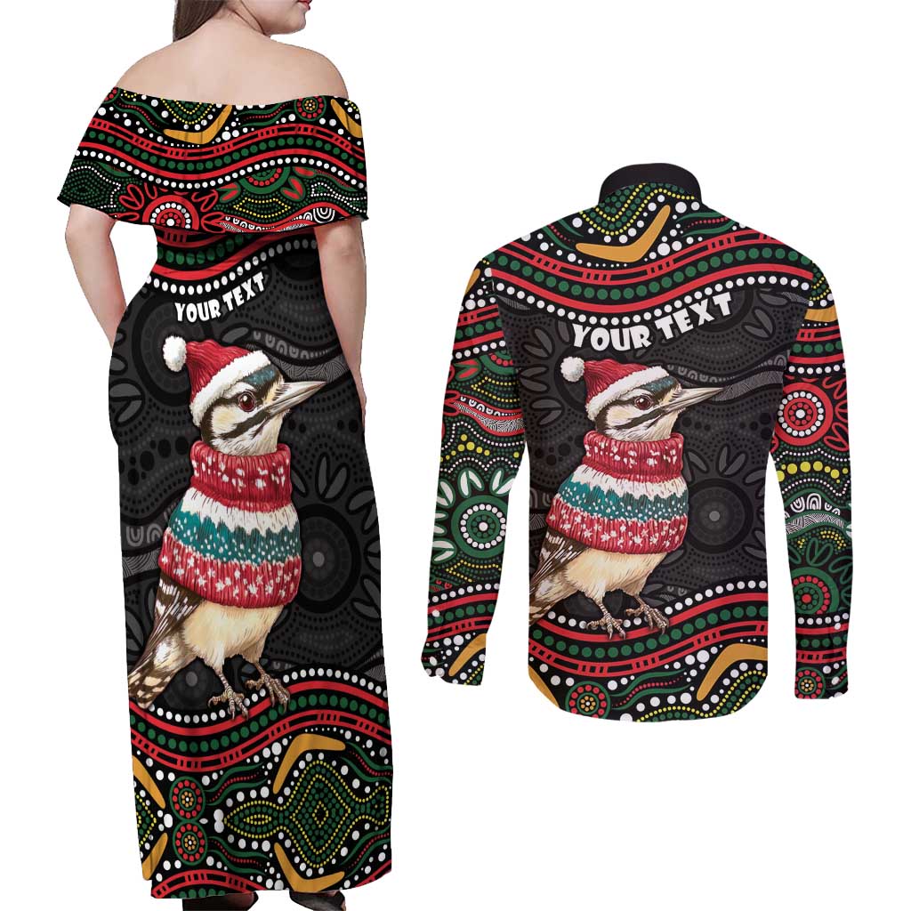 Personalised Australian Woodpecker Christmas Couples Matching Off Shoulder Maxi Dress and Long Sleeve Button Shirt - Aussie Hoodie
