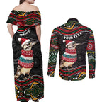 Personalised Australian Woodpecker Christmas Couples Matching Off Shoulder Maxi Dress and Long Sleeve Button Shirt - Aussie Hoodie