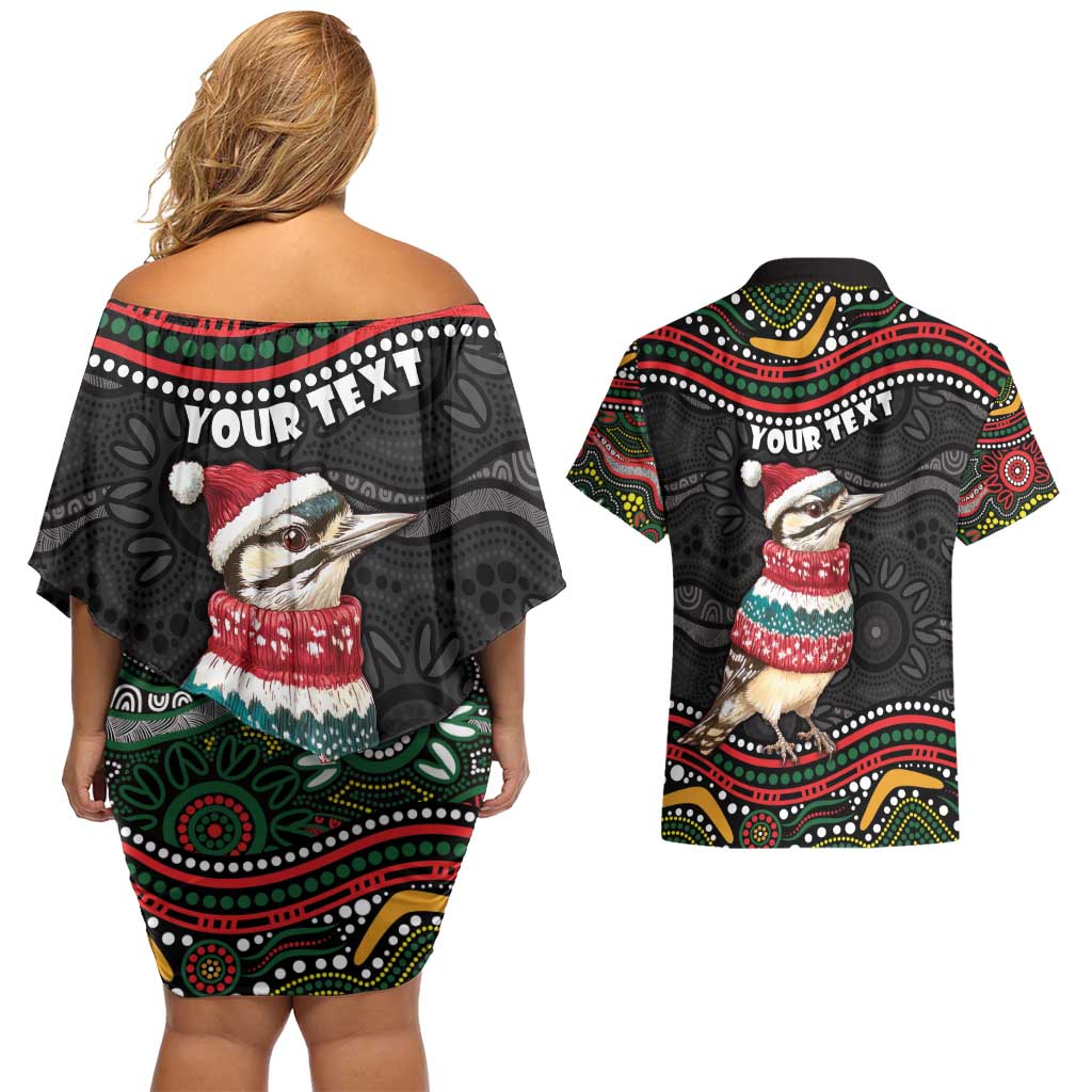 Personalised Australian Woodpecker Christmas Couples Matching Off Shoulder Short Dress and Hawaiian Shirt - Aussie Hoodie