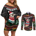 Personalised Australian Woodpecker Christmas Couples Matching Off Shoulder Short Dress and Long Sleeve Button Shirt - Aussie Hoodie