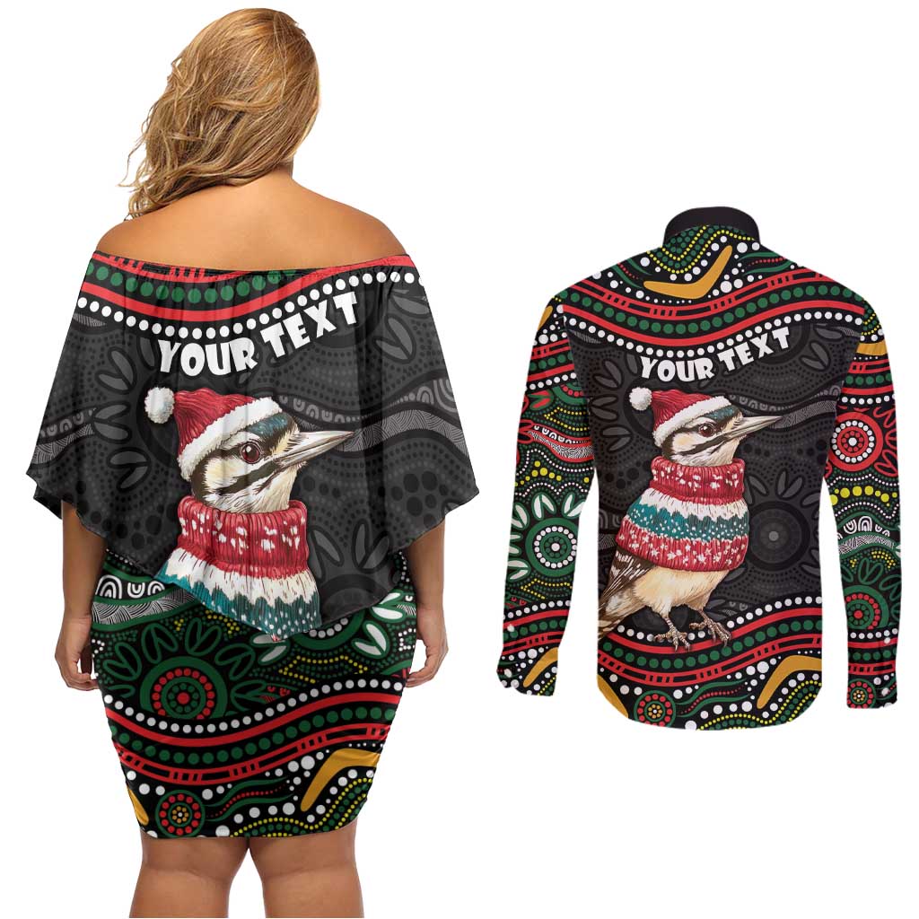 Personalised Australian Woodpecker Christmas Couples Matching Off Shoulder Short Dress and Long Sleeve Button Shirt - Aussie Hoodie