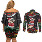 Personalised Australian Woodpecker Christmas Couples Matching Off Shoulder Short Dress and Long Sleeve Button Shirt - Aussie Hoodie