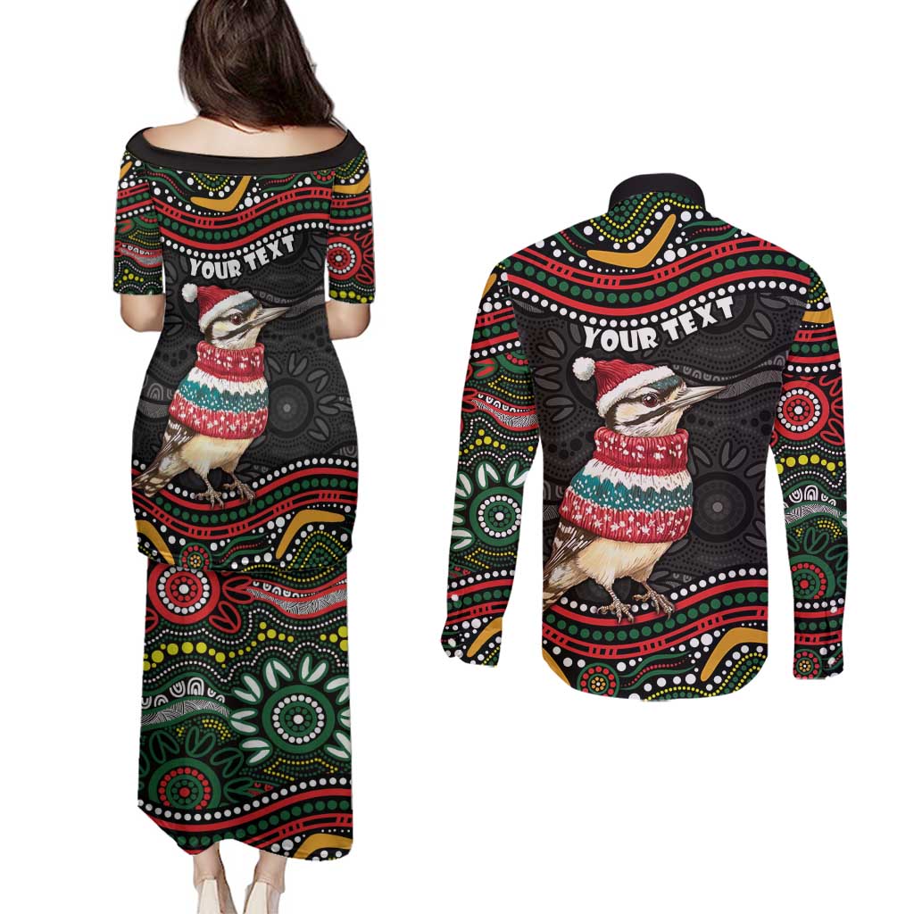 Personalised Australian Woodpecker Christmas Couples Matching Puletasi and Long Sleeve Button Shirt - Aussie Hoodie