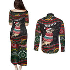 Personalised Australian Woodpecker Christmas Couples Matching Puletasi and Long Sleeve Button Shirt - Aussie Hoodie
