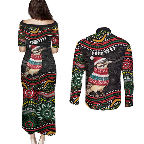Personalised Australian Woodpecker Christmas Couples Matching Puletasi and Long Sleeve Button Shirt - Aussie Hoodie
