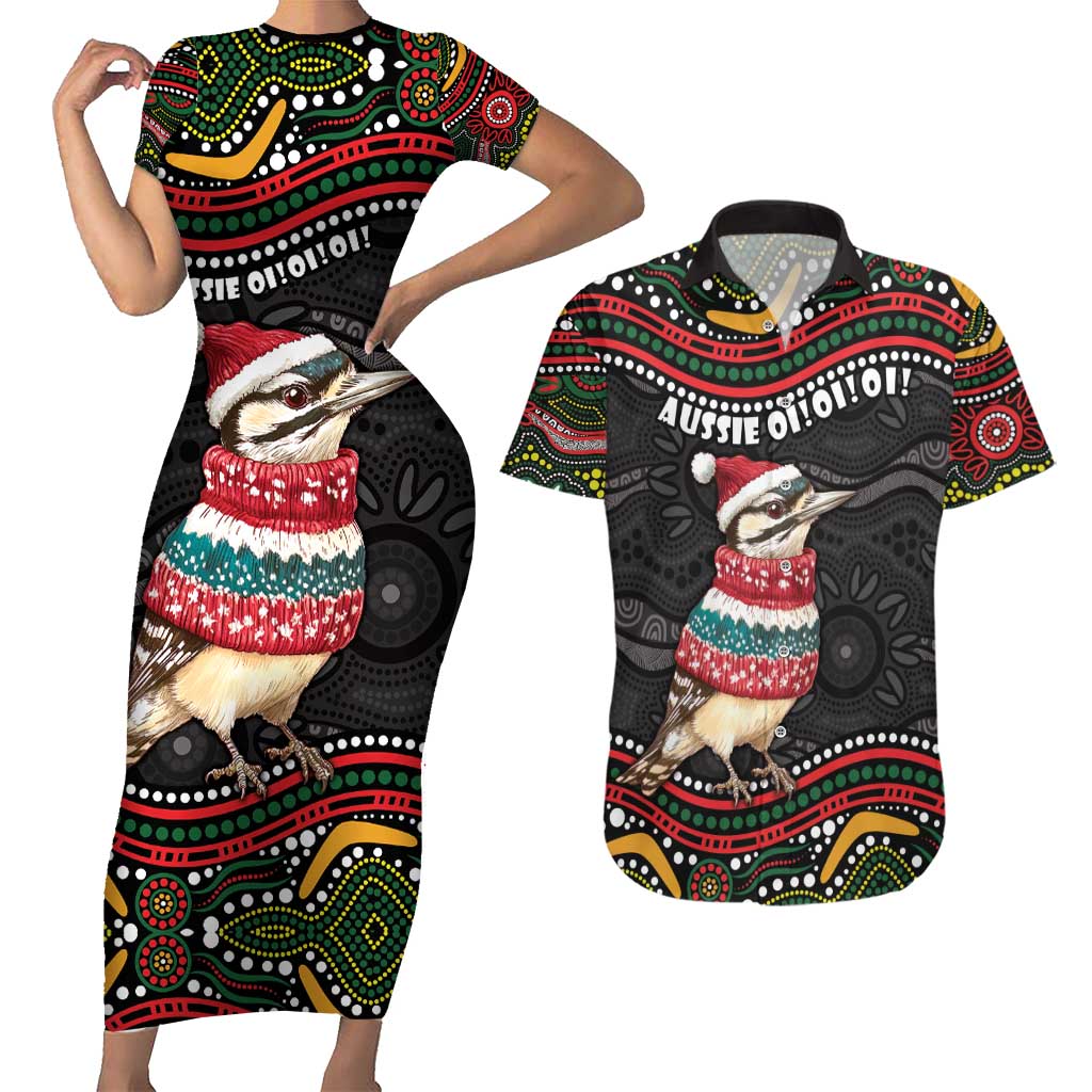 Personalised Australian Woodpecker Christmas Couples Matching Short Sleeve Bodycon Dress and Hawaiian Shirt - Aussie Hoodie
