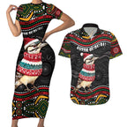 Personalised Australian Woodpecker Christmas Couples Matching Short Sleeve Bodycon Dress and Hawaiian Shirt - Aussie Hoodie