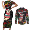Personalised Australian Woodpecker Christmas Couples Matching Short Sleeve Bodycon Dress and Long Sleeve Button Shirt - Aussie Hoodie