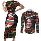 Personalised Australian Woodpecker Christmas Couples Matching Short Sleeve Bodycon Dress and Long Sleeve Button Shirt - Aussie Hoodie