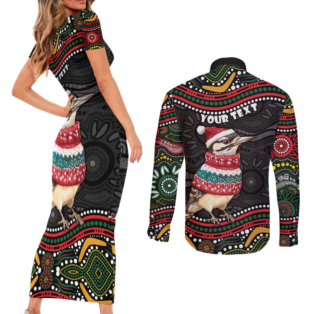 Personalised Australian Woodpecker Christmas Couples Matching Short Sleeve Bodycon Dress and Long Sleeve Button Shirt - Aussie Hoodie