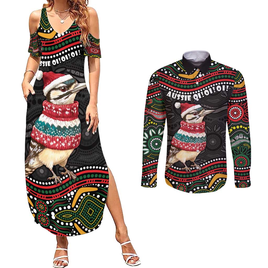 Personalised Australian Woodpecker Christmas Couples Matching Summer Maxi Dress and Long Sleeve Button Shirt - Aussie Hoodie
