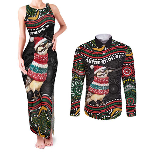 Personalised Australian Woodpecker Christmas Couples Matching Tank Maxi Dress and Long Sleeve Button Shirt - Aussie Hoodie