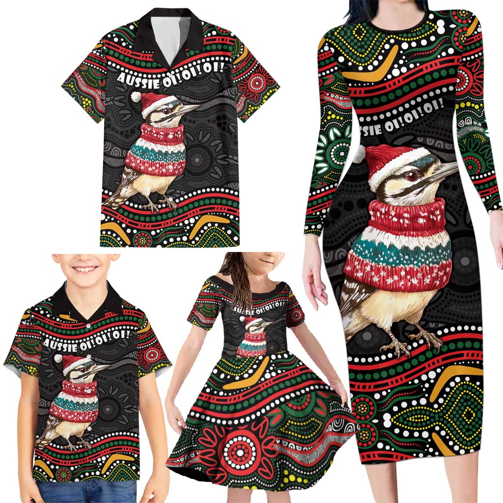 Personalised Australian Woodpecker Christmas Family Matching Long Sleeve Bodycon Dress and Hawaiian Shirt - Aussie Hoodie
