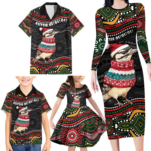 Personalised Australian Woodpecker Christmas Family Matching Long Sleeve Bodycon Dress and Hawaiian Shirt - Aussie Hoodie