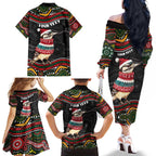 Personalised Australian Woodpecker Christmas Family Matching Off The Shoulder Long Sleeve Dress and Hawaiian Shirt - Aussie Hoodie