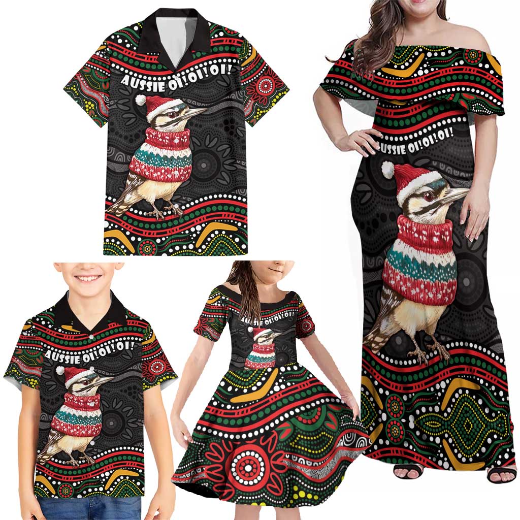 Personalised Australian Woodpecker Christmas Family Matching Off Shoulder Maxi Dress and Hawaiian Shirt - Aussie Hoodie
