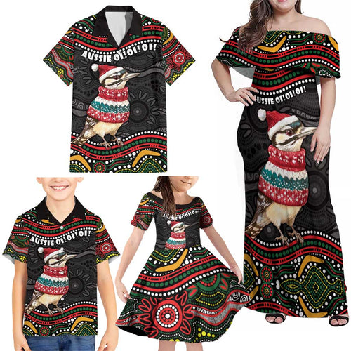 Personalised Australian Woodpecker Christmas Family Matching Off Shoulder Maxi Dress and Hawaiian Shirt - Aussie Hoodie