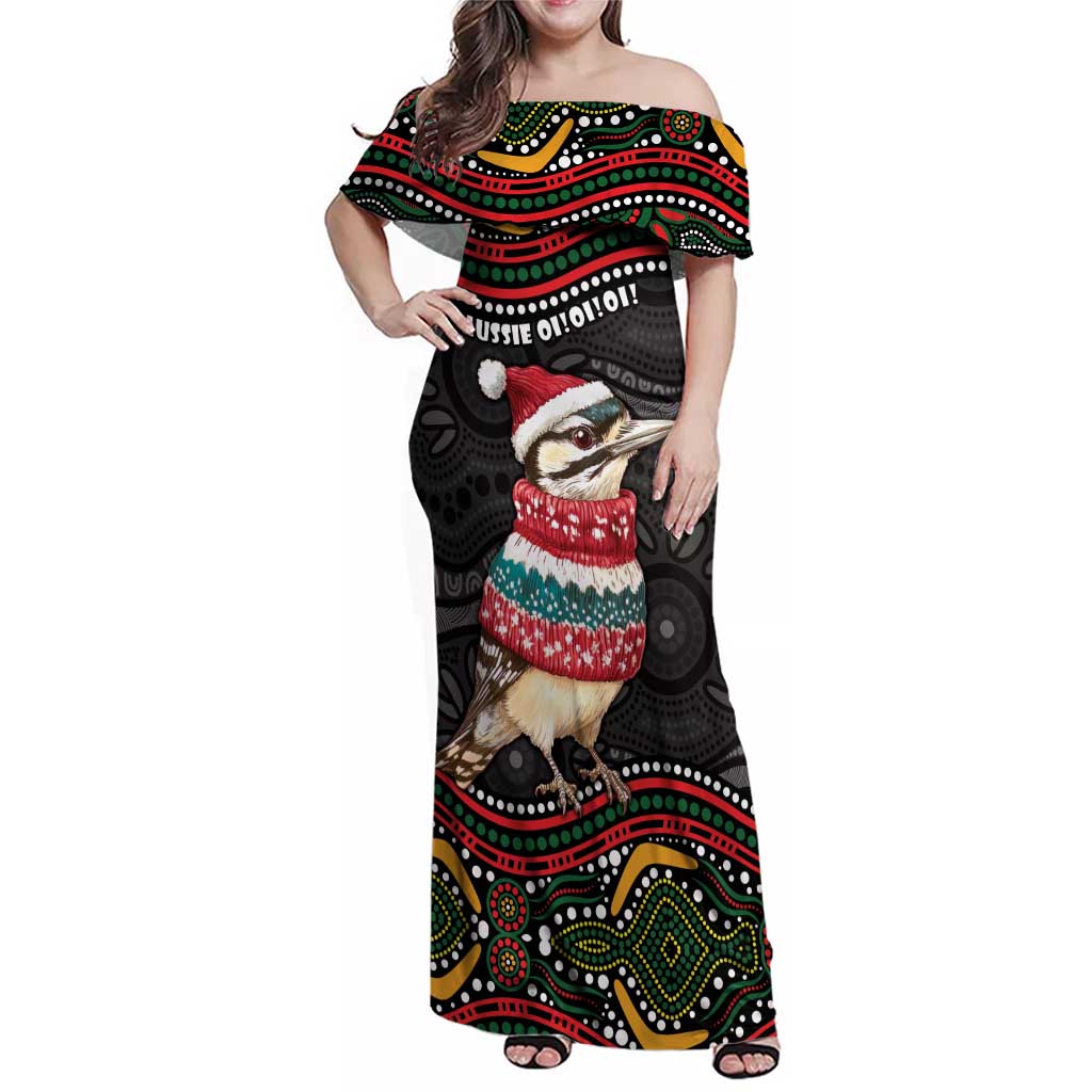 Personalised Australian Woodpecker Christmas Family Matching Off Shoulder Maxi Dress and Hawaiian Shirt - Aussie Hoodie