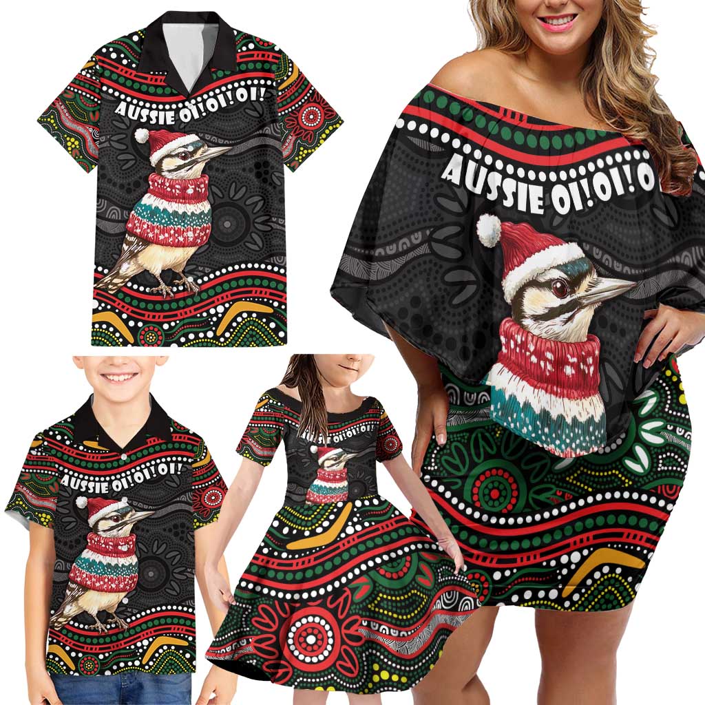 Personalised Australian Woodpecker Christmas Family Matching Off Shoulder Short Dress and Hawaiian Shirt - Aussie Hoodie