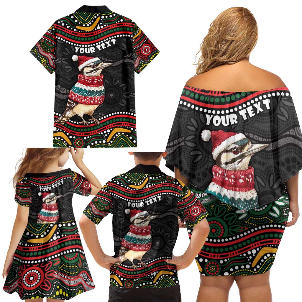 Personalised Australian Woodpecker Christmas Family Matching Off Shoulder Short Dress and Hawaiian Shirt - Aussie Hoodie
