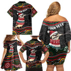 Personalised Australian Woodpecker Christmas Family Matching Off Shoulder Short Dress and Hawaiian Shirt - Aussie Hoodie