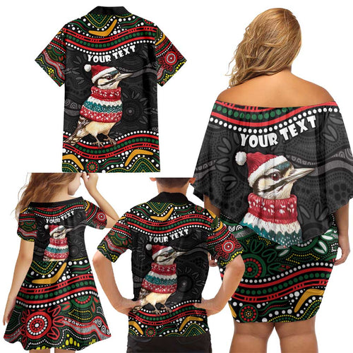 Personalised Australian Woodpecker Christmas Family Matching Off Shoulder Short Dress and Hawaiian Shirt - Aussie Hoodie