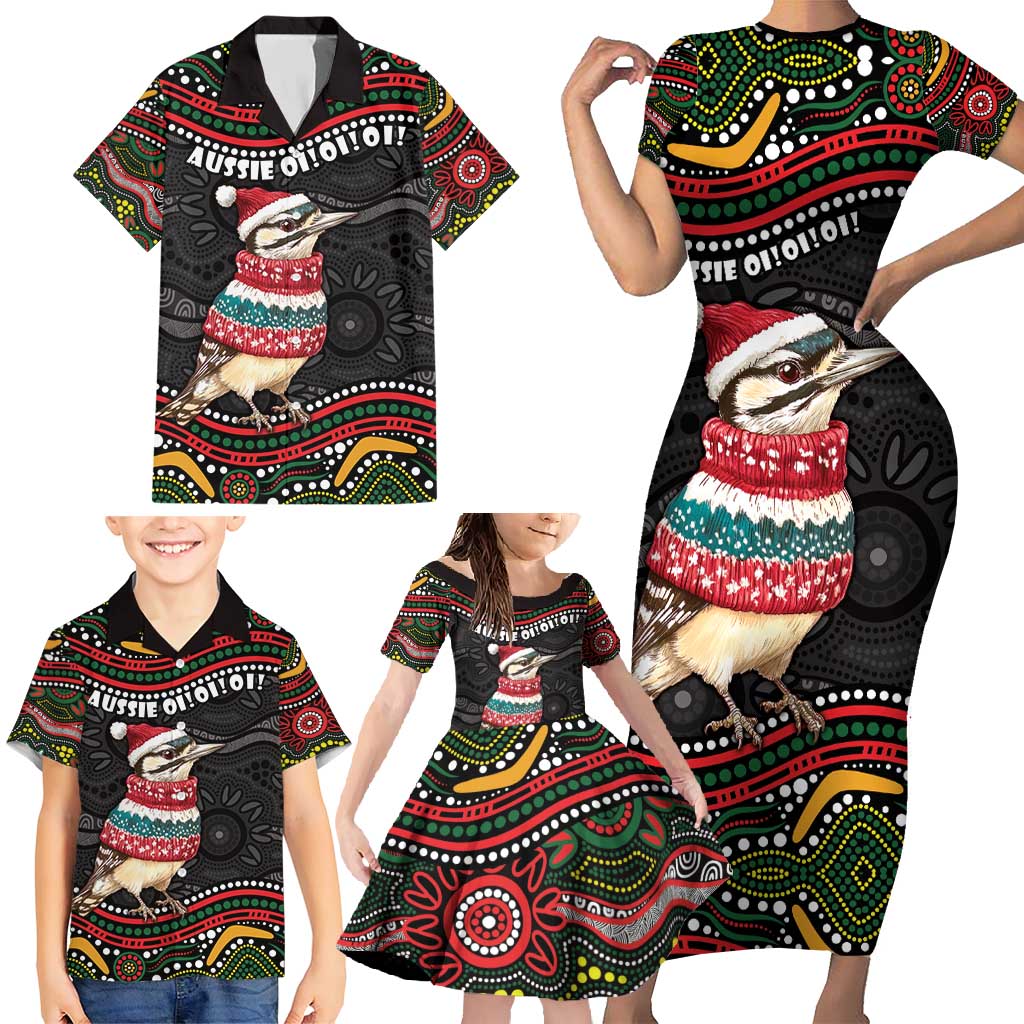 Personalised Australian Woodpecker Christmas Family Matching Short Sleeve Bodycon Dress and Hawaiian Shirt - Aussie Hoodie