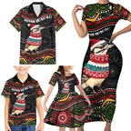 Personalised Australian Woodpecker Christmas Family Matching Short Sleeve Bodycon Dress and Hawaiian Shirt - Aussie Hoodie