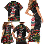 Personalised Australian Woodpecker Christmas Family Matching Short Sleeve Bodycon Dress and Hawaiian Shirt - Aussie Hoodie