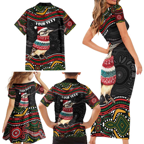 Personalised Australian Woodpecker Christmas Family Matching Short Sleeve Bodycon Dress and Hawaiian Shirt - Aussie Hoodie